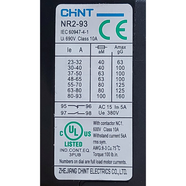 Relé Térmico CHINT 63- 80A | Modelo NR2-93 - Ingecom Eléctricos SAS