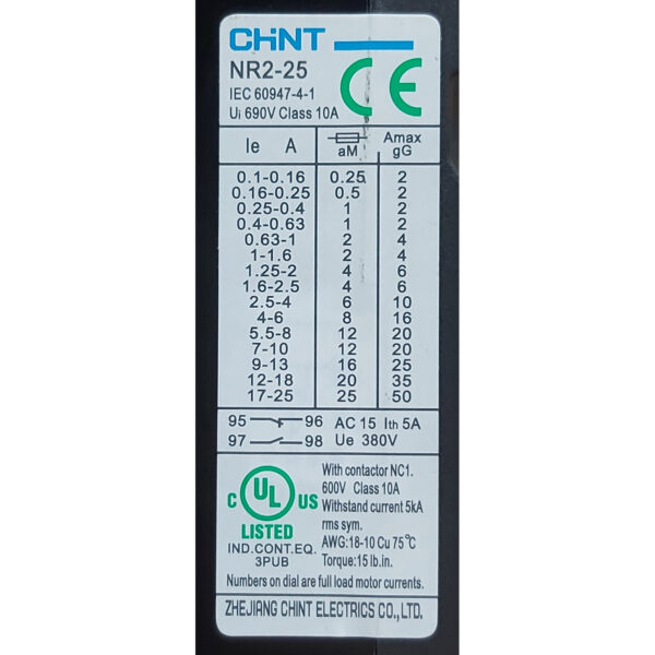 Relé Térmico CHINT 0,63 - 1A | Modelo NR2-25 - Ingecom Eléctricos SAS