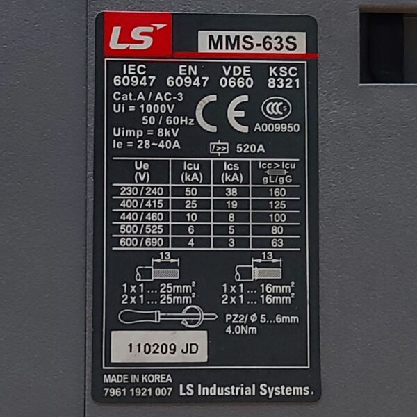 Guardamotor LS MMS-63S (28-40A) Tipo Giratorio - Ingecom Eléctricos SAS