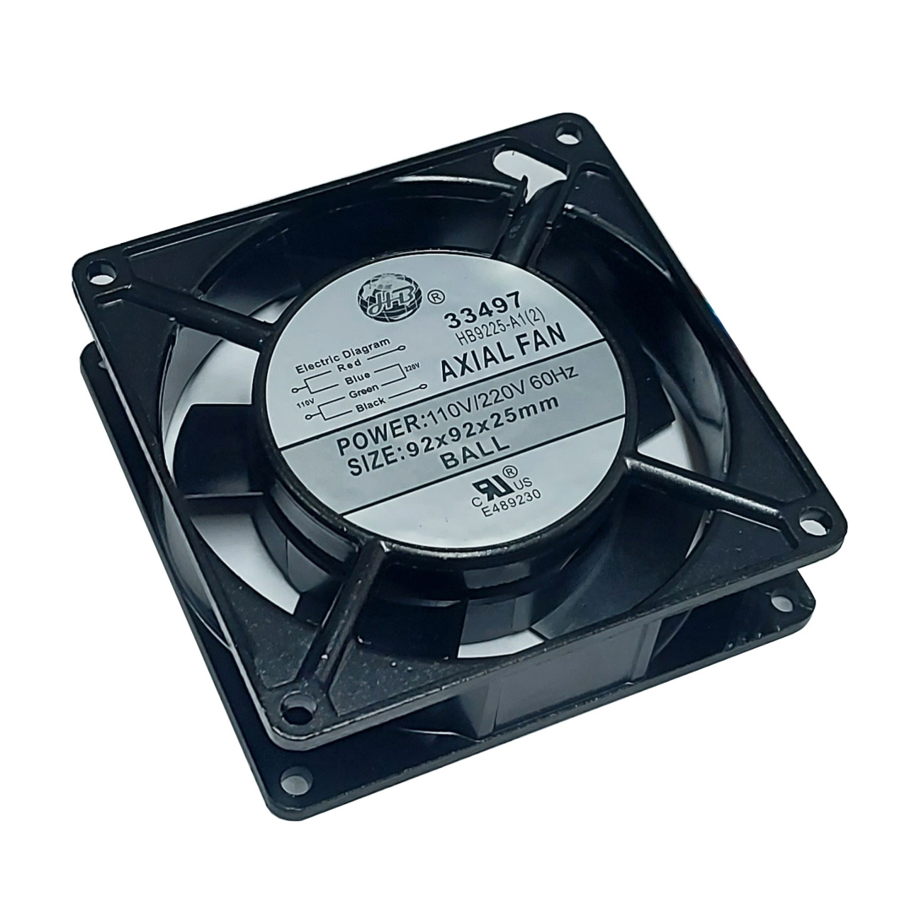 Ventola Assiale 220V 92x92x25mm 25CFM 2300RPM Cuscinetto A Sfera Alta Velocità