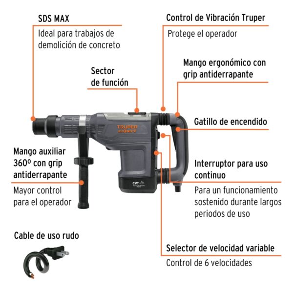 Taladro Percutor SDS MAX 15J TRUPER EXPERT